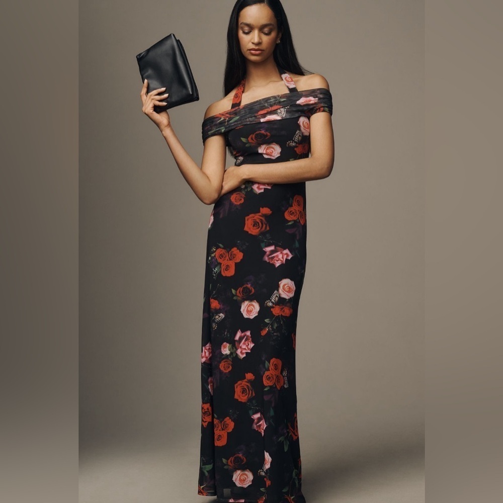 AFRM Black Floral Off-Shoulder Maxi Dress